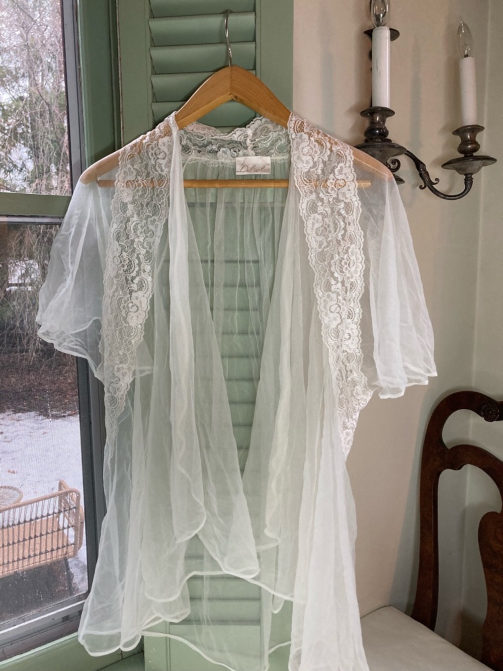 VNTG Delicates Sheer White Lace Bridal Peignoir Robe USA SM fairy ethereal angel